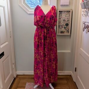 Pink floral sleeveless maxi dress
